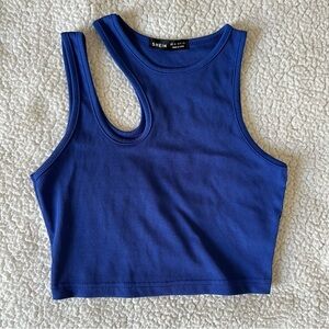 Brand New Shein Asymmetrical Ribbed Blue Crop Tank Top